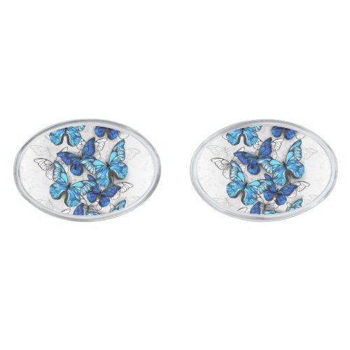 Composition of White and Blue Butterflies Cufflinks