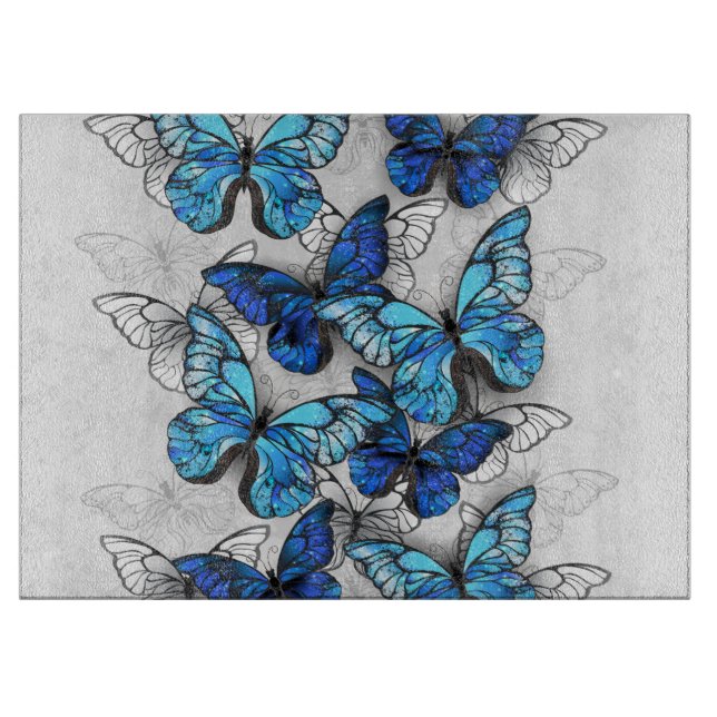 Composition of White and Blue Butterflies Cutting Board (Front)