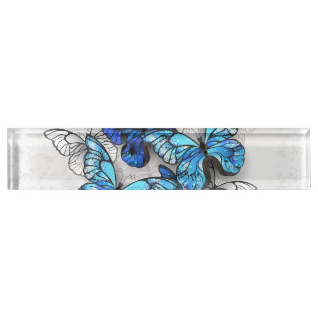 Composition of White and Blue Butterflies Desk Name Plate (Front)