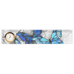 Composition of White and Blue Butterflies Desk Name Plate