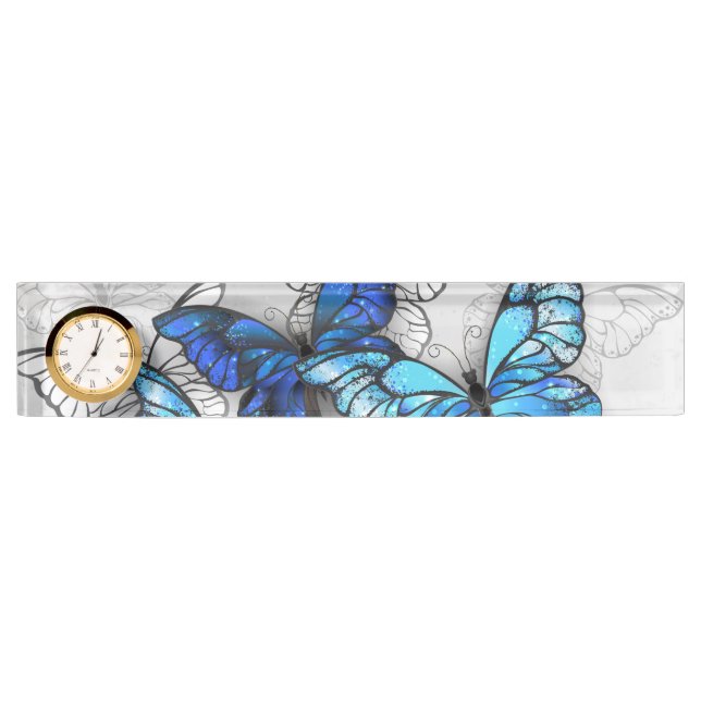 Composition of White and Blue Butterflies Desk Name Plate (Front)