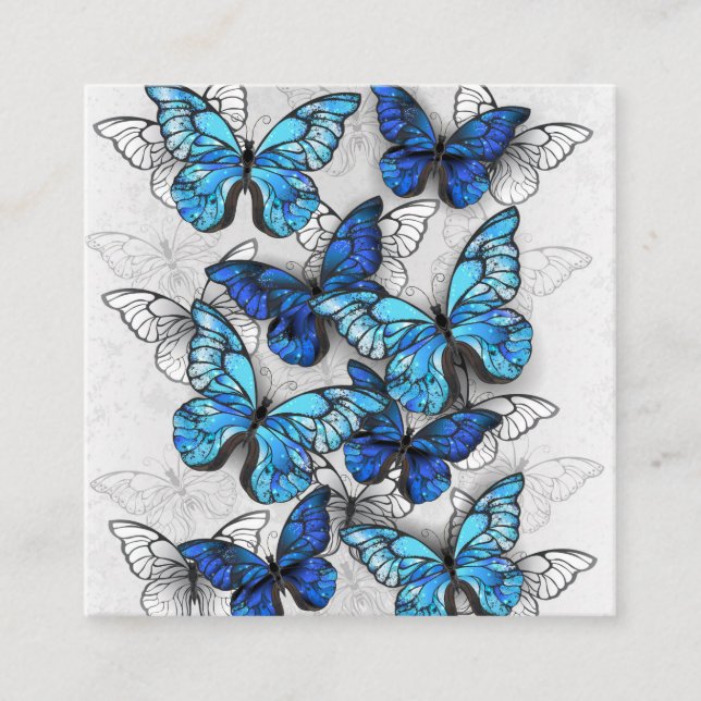 Composition of White and Blue Butterflies Discount Card (Front)