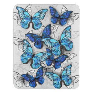Composition of White and Blue Butterflies Door Sign
