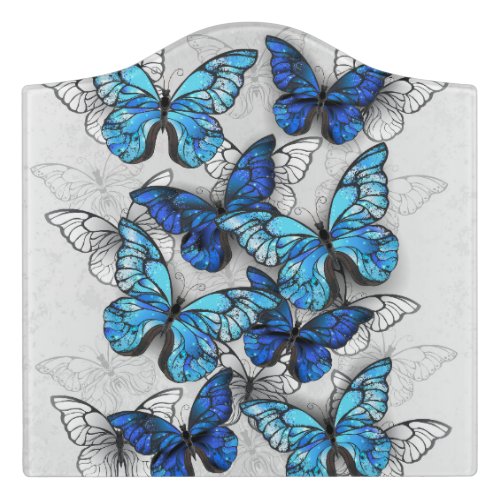 Composition of White and Blue Butterflies Door Sign