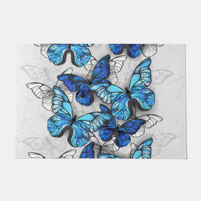 Composition of White and Blue Butterflies Doormat (Front)
