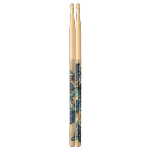 Composition of White and Blue Butterflies Drum Sticks