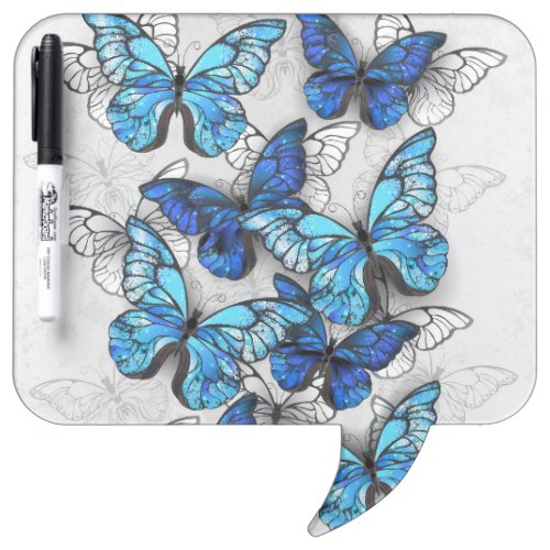 Composition of White and Blue Butterflies Dry Erase Board