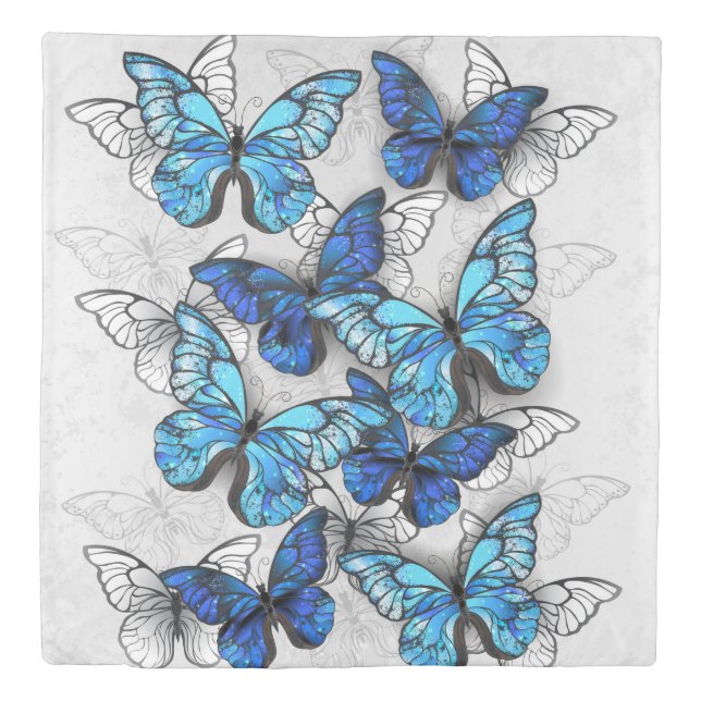 Composition of White and Blue Butterflies Duvet Cover (Front)