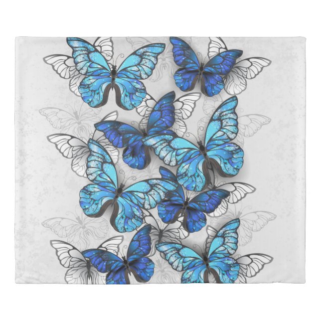 Composition of White and Blue Butterflies Duvet Cover (Front)