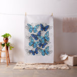 Composition of White and Blue Butterflies Fabric