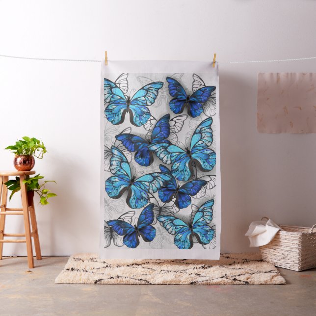 Composition of White and Blue Butterflies Fabric (In Situ)