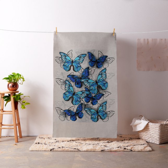 Composition of White and Blue Butterflies Fabric (In Situ)