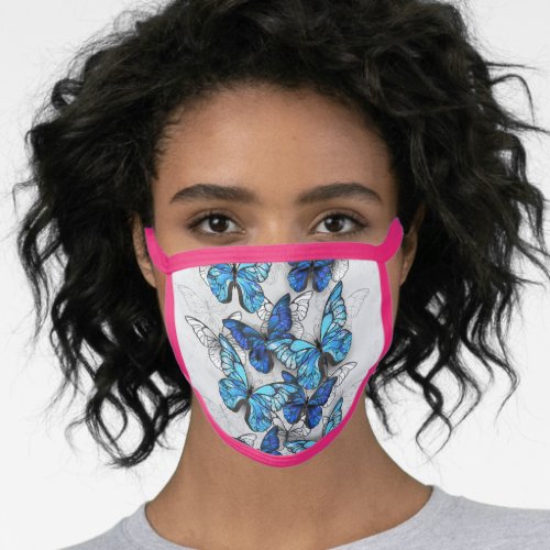 Composition of White and Blue Butterflies Face Mask