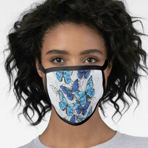 Composition of White and Blue Butterflies Face Mask