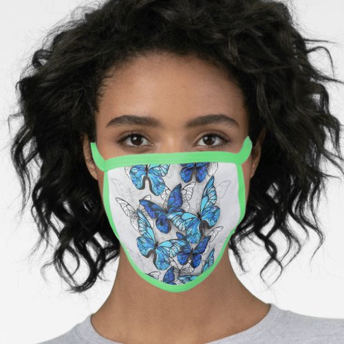 Composition of White and Blue Butterflies Face Mask