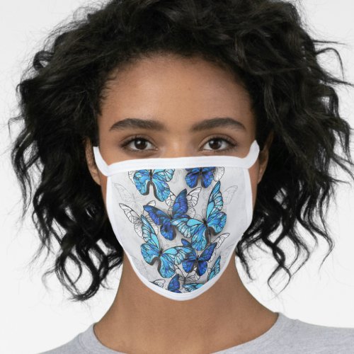 Composition of White and Blue Butterflies Face Mask