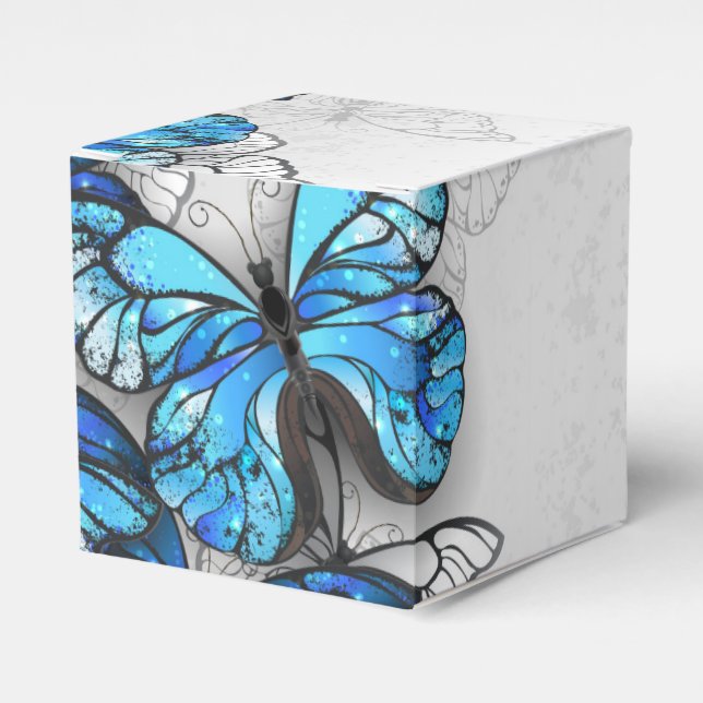 Composition of White and Blue Butterflies Favor Boxes (Front Side)