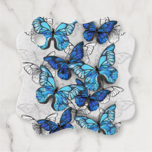 Composition of White and Blue Butterflies Favor Tags