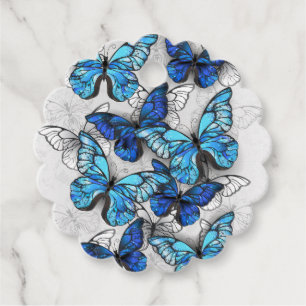 Composition of White and Blue Butterflies Favor Tags