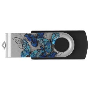 Composition of White and Blue Butterflies Flash Drive