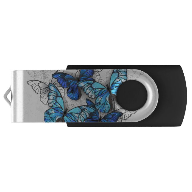 Composition of White and Blue Butterflies Flash Drive (Back)