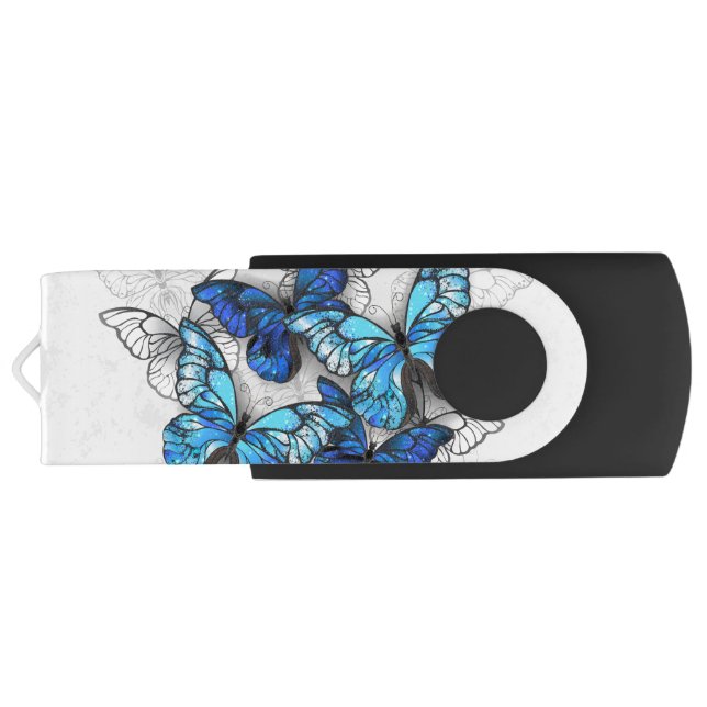 Composition of White and Blue Butterflies Flash Drive (Back)