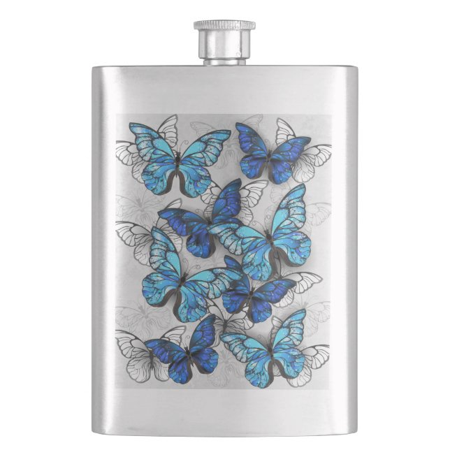 Composition of White and Blue Butterflies Flask (Front)