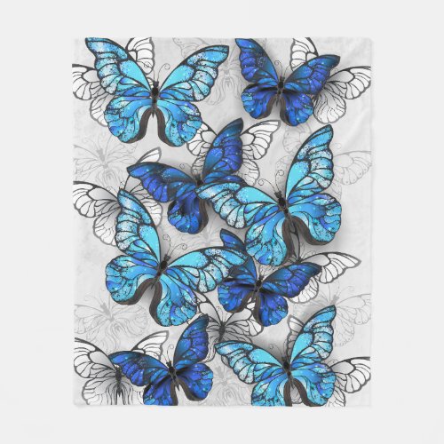 Composition of White and Blue Butterflies Fleece Blanket