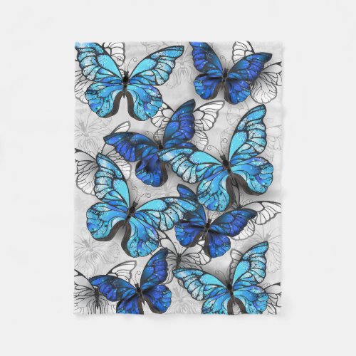 Composition of White and Blue Butterflies Fleece Blanket