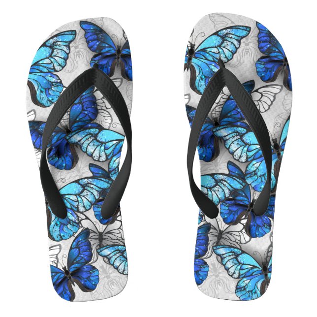 Composition of White and Blue Butterflies Flip Flops (Footbed)
