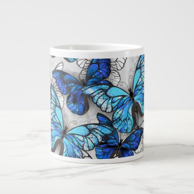 Composition of White and Blue Butterflies Giant Coffee Mug (Front)