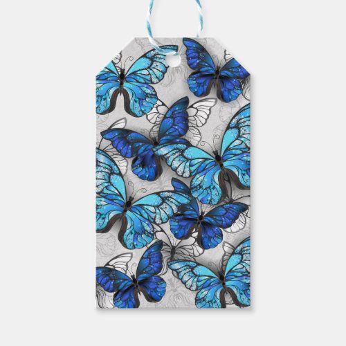 Composition of White and Blue Butterflies Gift Tags