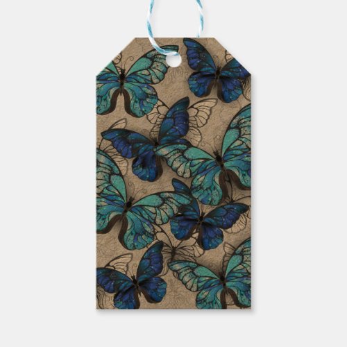 Composition of White and Blue Butterflies Gift Tags