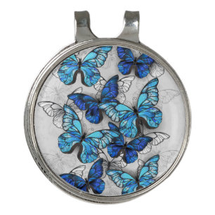 Composition of White and Blue Butterflies Golf Hat Clip