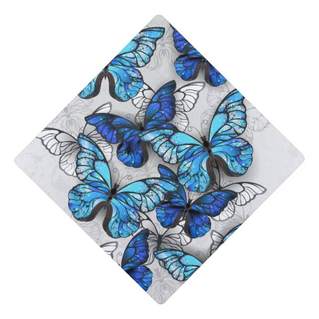 Composition of White and Blue Butterflies Graduation Cap Topper (Front)