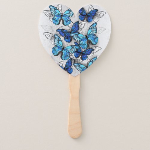 Composition of White and Blue Butterflies Hand Fan