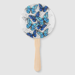 Composition of White and Blue Butterflies Hand Fan