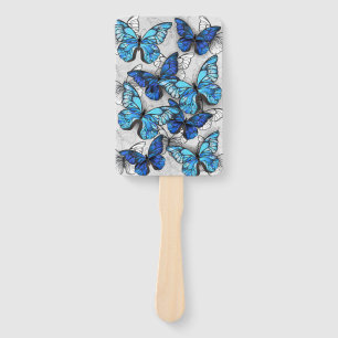Composition of White and Blue Butterflies Hand Fan