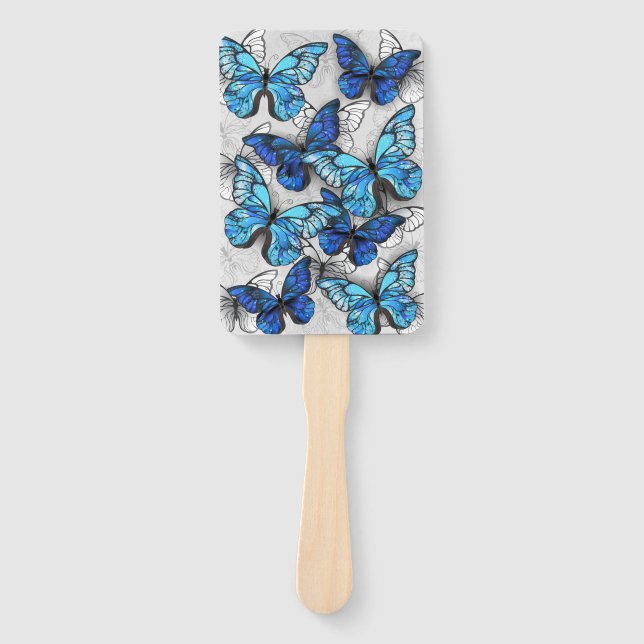 Composition of White and Blue Butterflies Hand Fan (Front)