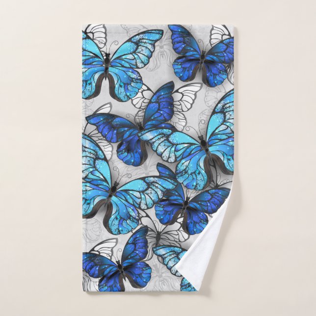 Composition of White and Blue Butterflies Hand Towel (Hand Towel)