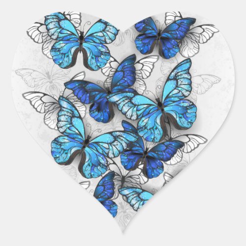 Composition of White and Blue Butterflies Heart Sticker