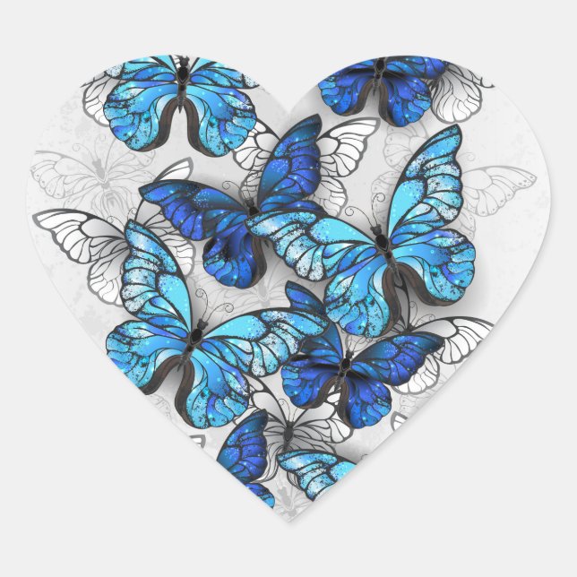 Composition of White and Blue Butterflies Heart Sticker (Front)