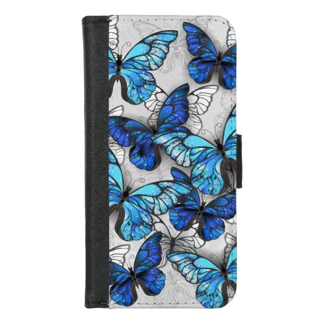 Composition of White and Blue Butterflies iPhone Wallet Case (Front)