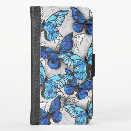 Composition of White and Blue Butterflies iPhone XS Wallet Case