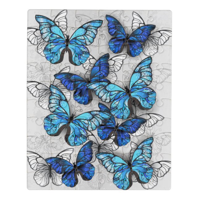 Composition of White and Blue Butterflies Jigsaw Puzzle (Puzzle Vertical)