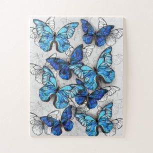Composition of White and Blue Butterflies Jigsaw Puzzle