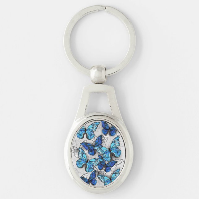 Composition of White and Blue Butterflies Keychain (Front)