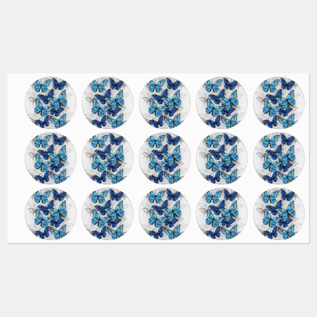 Composition of White and Blue Butterflies Kids' Labels (Sheet)