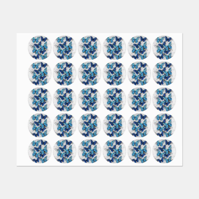 Composition of White and Blue Butterflies Kids' Labels (Sheet)