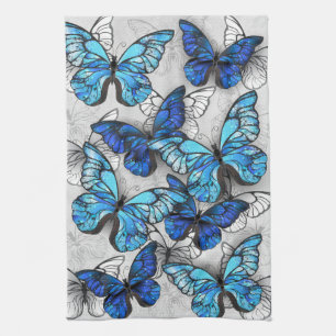 Composition of White and Blue Butterflies Kitchen Towel